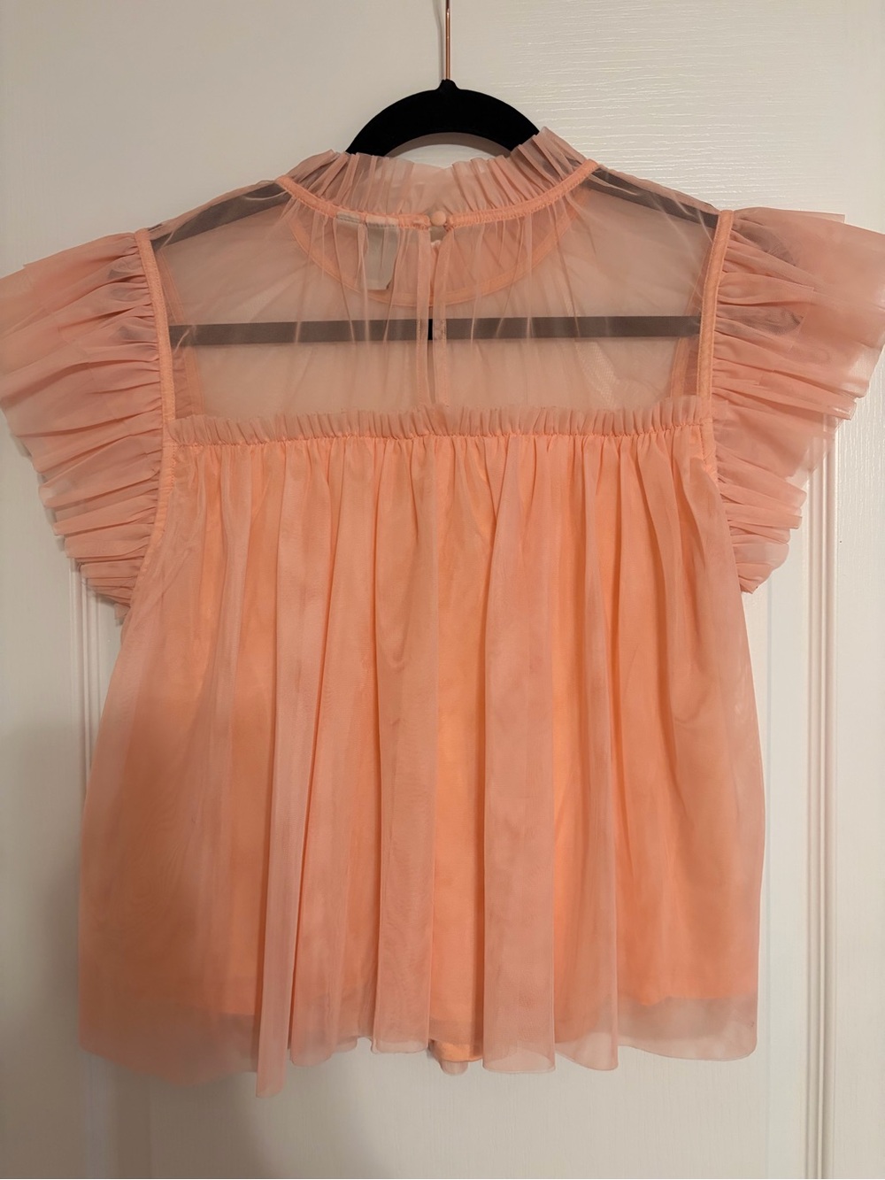Joie Peach Sheer Ruffle Sleeve Blouse